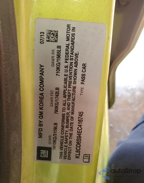 2014 Chevrolet Spark 1Lt z USA, uszkodzony, nr VIN KL8CD6S94EC416745